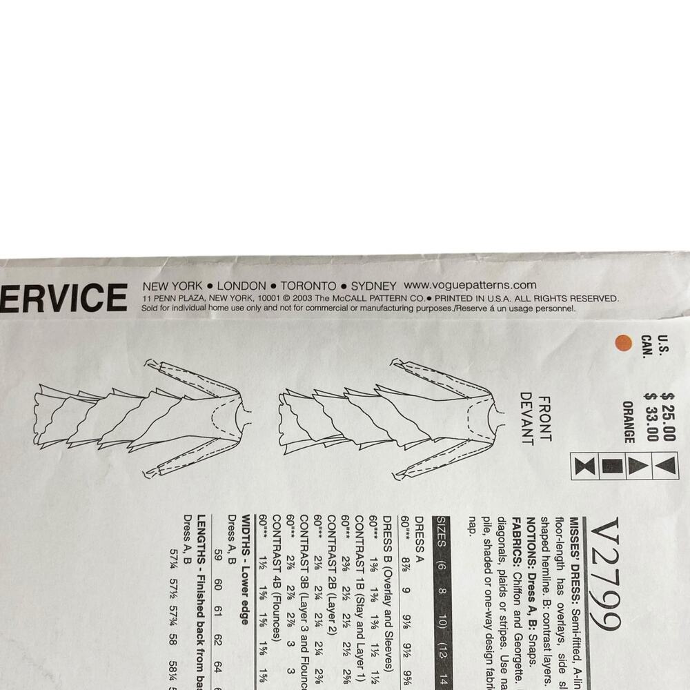 Vogue V2799 Tom Linda Platt Tiered Dress Gown Sewing Pattern 12 14 16 Uncut - Picture 10 of 13